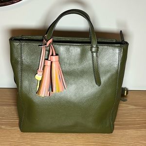 Fossil Green Leather Backback